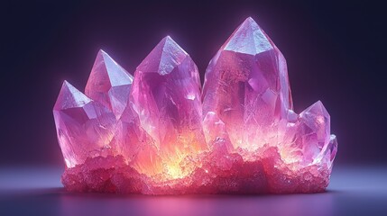 Luminous Pink Crystal Cluster Glowing Brightly