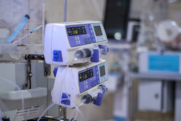 EKG monitor at ICU  in hospital operating theatre. Neonatal ICU with ECG monitor.