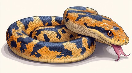 Obraz premium Coiled orange and black snake with forked tongue.