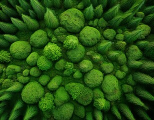 Generated image Top view green moss forest nature texture background. AI generated image 