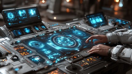 Futuristic Spaceship Control Panel Interface Display
