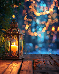 Ramadan Kareem background with arabic lantern and bokeh lights