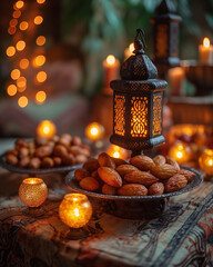 Arabic lantern on a wooden background