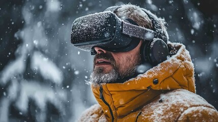Man in Winter Using Virtual Reality Headset