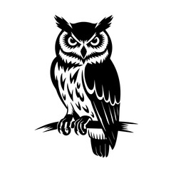 Vector Owl Silhouette Design - Black and White Intricate Wildlife Illustration