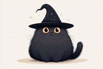 Fototapeta premium A black cat wearing a witches hat sitting on the ground