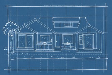 Blueprint Sketch Of A Modern Ranch Style House Design