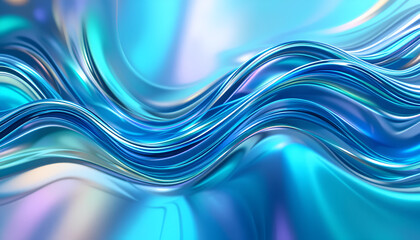 Abstract backdrop featuring undulating blue and green lines. 3D illustration of clear glass, swirling plastic.
