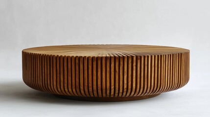 Modern Round Wooden Coffee Table With Vertical Slats