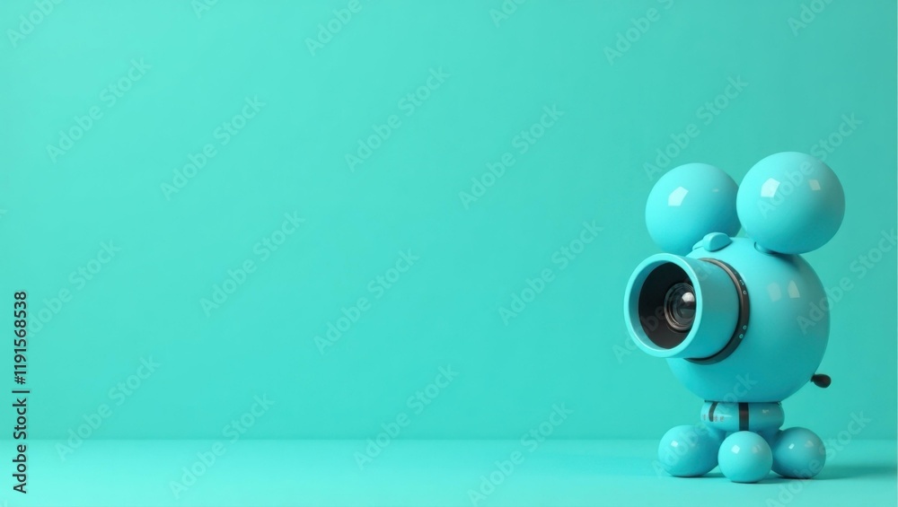 Fototapete azure blue light switch on left. soft red background. copy space for text, 3d render ai generated de
