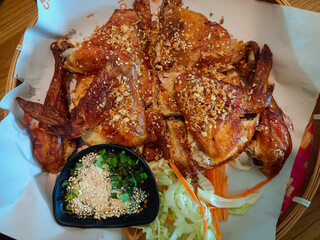 The golden-brown grilled chicken is perfectly seasoned and ready to be enjoyed.