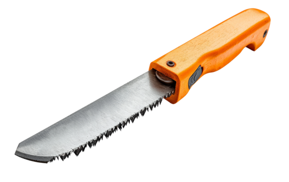 Orange Handle Saw with Serrated Blade for Cutting Isolated on transparent background