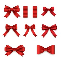 set of red bows with ribbons