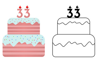 Set of icons cake with number 33
Vector cake on white background not birthday