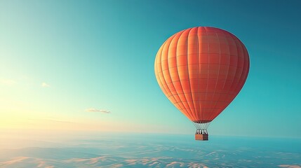 Fototapeta premium Orange Hot Air Balloon Soaring Above Rolling Hills