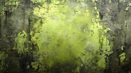 Bright green texture on aged concrete wall captures urban decay