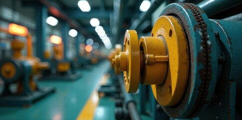 Obraz premium Close-up of oil rig machinery, industrial setting, valve, cogs