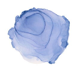 Art smoke alcohol Ink, watercolor hand drawn painting cloud blot. Abstract blue stain on white background.