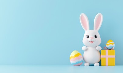 Obraz premium A 3D illustration featuring the Easter bunny inside an Easter egg, with a vibrant springtime Easter theme