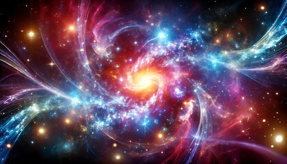 Fototapeta premium Futuristic cosmic background with glowing starfields, galactic swirls, and vivid nebulae for celestial aesthetic. Generative AI