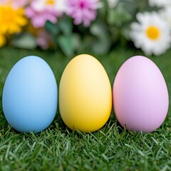 Fototapeta premium A transparent background showcases colorful Easter eggs and floral decorations