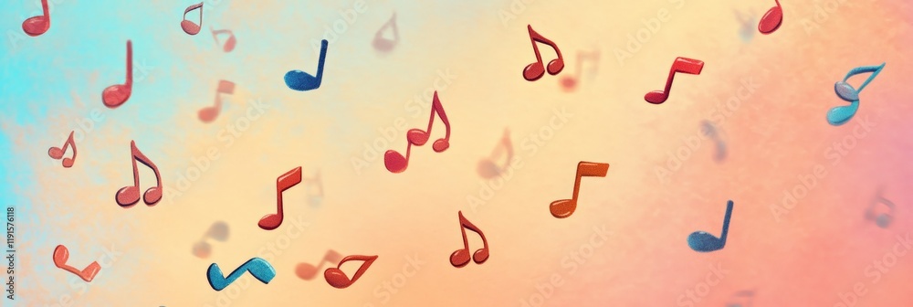 Poster Colorful music notes are falling against a vibrant and textured background, creating a visually appealing representation of musicality, melody, and harmony