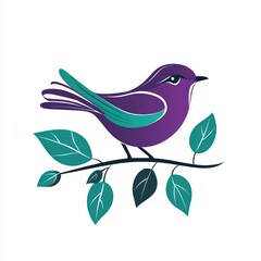 Bird Perched on Leafy Tree Branch, Wildlife Art