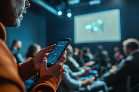 Person Using Smartphone for Live Poll at Event