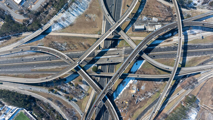 Atlanta, spaghetti junction, junction, top down, roadway, curve, interstate, drone view, turnaround, navigation, roads, expressway, travel, infrastructure, urban, transportation, transport, green