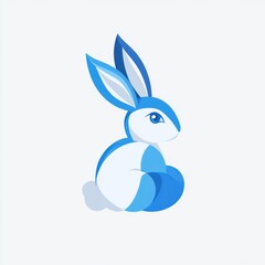 Fototapeta premium Blue bunny Easter sitting, white background, spring