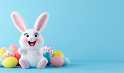 Obraz premium Cheerful Easter Bunny with Vibrant Eggs and Confetti