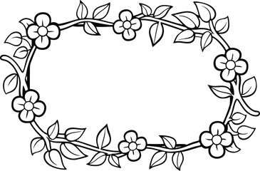 Elegant Floral Blossoms Border with Intricate Line Art Vector Design