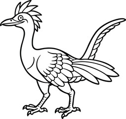 Archaeopteryx line arts with white background. Archaeopteryx Line Art, Black and White Cartoon Dinosaur Illustration