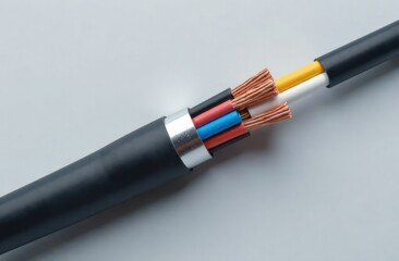 Naklejka premium lectric screened cable with many wires isolated on grey