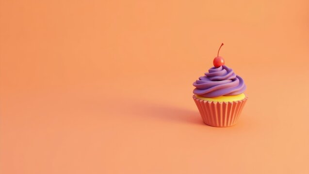 Cherry Dessert. Dopamine fast Patreon alternative Thumbnail dashpass Ai rendering Microdosing Cake defi NotCo Skillshare Nourished Purple frosted cupcake with on top isolated