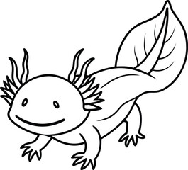 Axolotl line arts with white background . Vector antique engraving illustration of axolotl salamander isolated on white background
