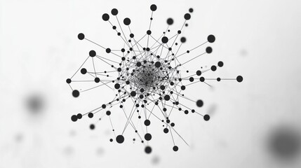 Graphical representation of a minimalistic virus with interconnected nodes showcasing structure and design in black and white. Generative AI