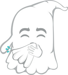 vector illustration character ghost cartoon, sneezing with a nose handkerchief