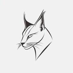 Caracal head portrait, elegant line art, simple background, for design