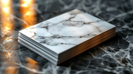 A stack of white business cards with a marble pattern