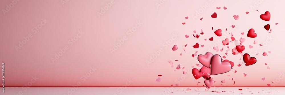 Aufkleber many small hearts and some bigger ones are floating on a pink background, creating a romantic atmosp