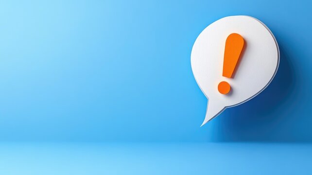 Speech bubble with exclamation mark on blue background, indicating alert or announcement