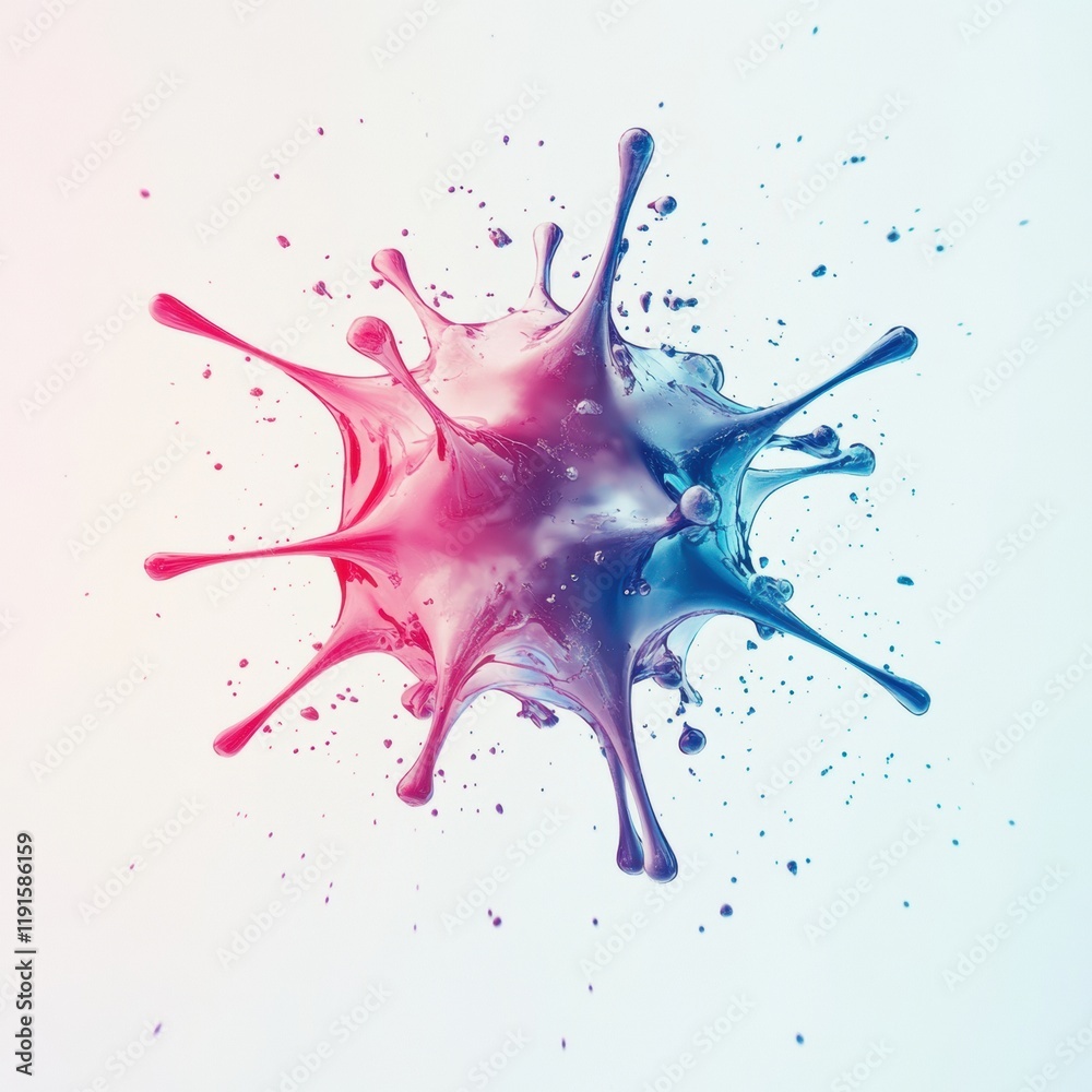 Aufkleber Graphical representation of a minimalistic virus with colorful splashes showcasing a dynamic visual effect. Generative AI