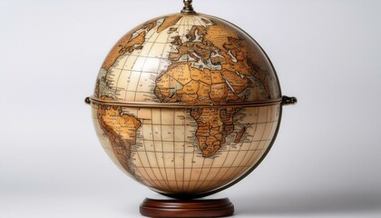 Antique-style globe, detailed map, rich colors.