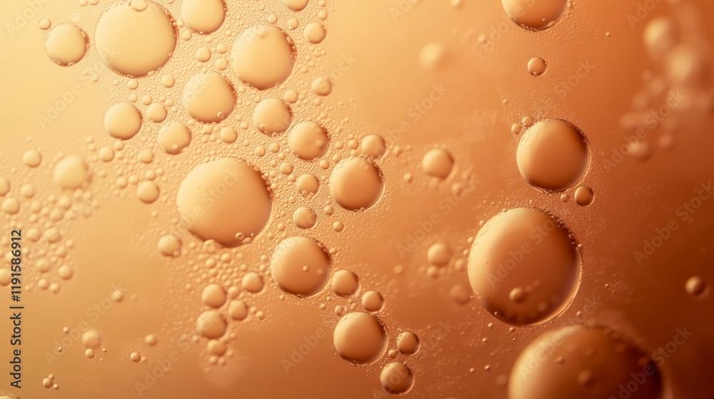 Aufkleber Golden light illuminates a mesmerizing pattern of bubbles and ripples on a water surface, creating an abstract texture with a soothing and calming effect