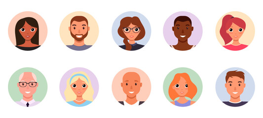 Collection of different vector avatars for app or profile. Man and Woman, Boy and Girl, avatar collection.