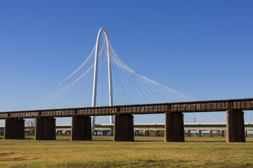 Modern Margaret Hunt Hill Bridge over Trinity river in Dallas, Texas.