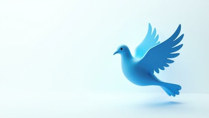 Obraz premium Electric blue peace dove on right. Blue paper bird flying isolated whi