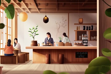 Women in traditional tea room enjoying conversation and connection on Women&rsquo;s Day March 8 feminism celebration concept