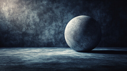 A lone sphere casting a perfect shadow symbolizes perfection and singularity, with a blurred caption space on the side and a bright tone reflecting the contrast with chaos

